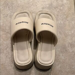 Miu Miu Cream Slide Sandals